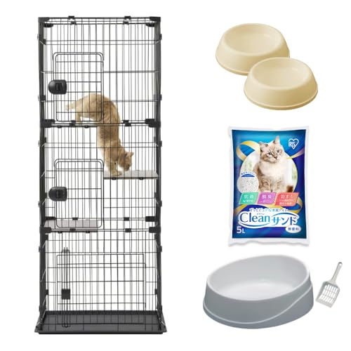 コンパクトキャットゲージ ナチュラル/ダークグレー アイリスオーヤマ コンパクトキャットケージ 3段 CCC-168 (キャット